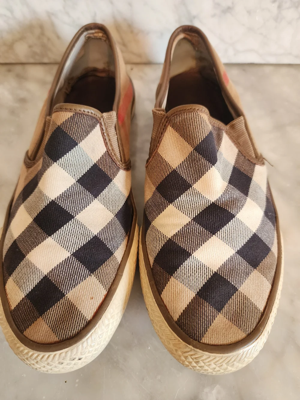 Burberry Plaid Slip-On Canvas Men’s Shoes - Brown/Black